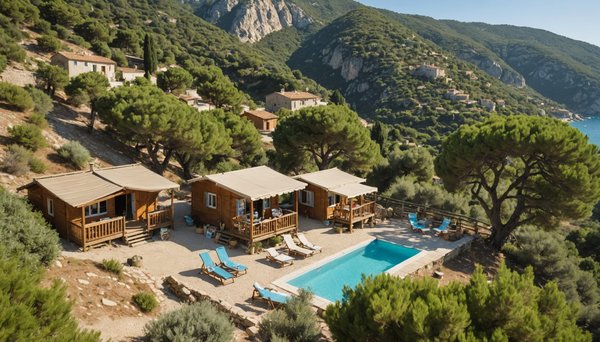 Quels sont les campings familiaux avec location de chalet en Corse dans le sud de la France ?